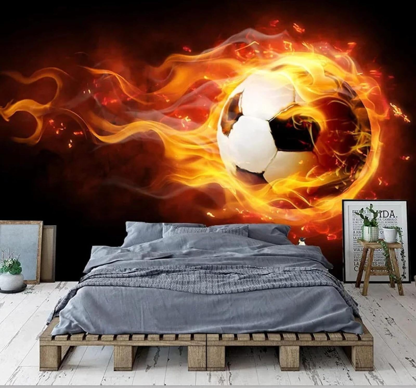 XLMING Creative Three Dimensional Flames Football Poster 3D Wallpaper Luxury Home Dining Decor Paste Sofa Living Room The Wall for Bedroom Mural-250cm×170cm