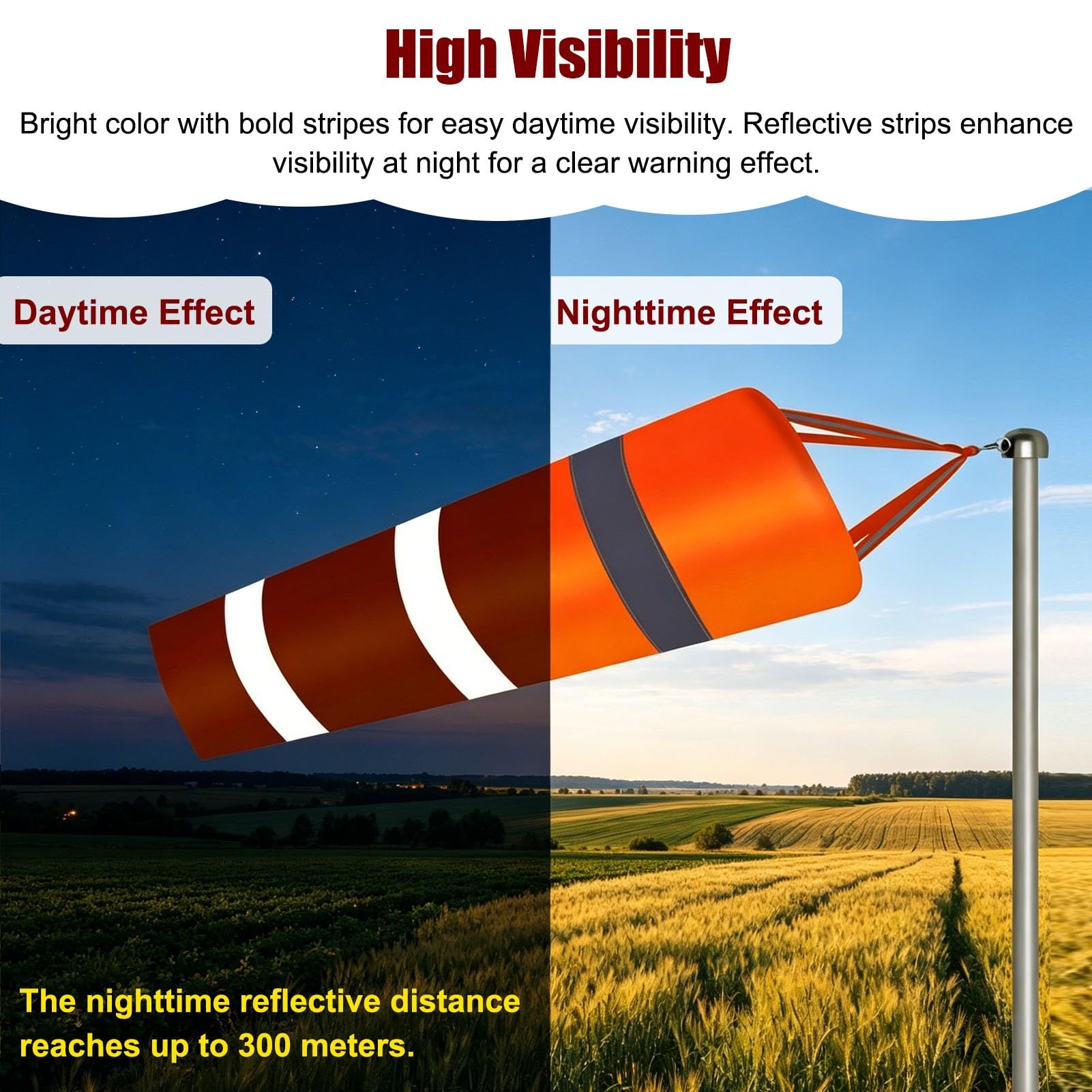 Manga de Viento Manga de Viento para Exteriores con Mástil de 180 cm, Indicador de Viento Reflectante de Tejido Oxford, Kit de Mástil para Manga de Viento con Rotación Libre(Red,1.5 m (4.9 ft))