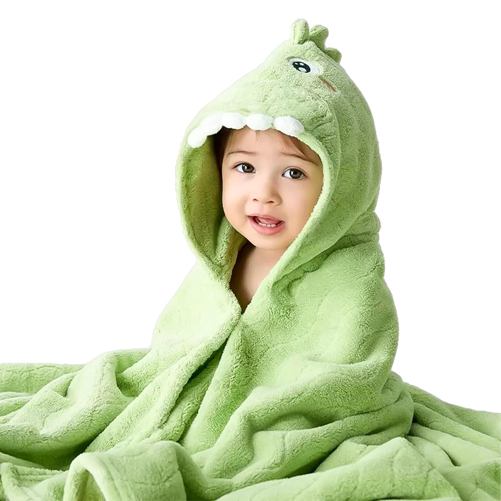 saerryor Baby Hooded Towel with Snap Button,Large Green Dino Bathrobe Bath Poncho Towel Soft Absorbent for Swimming After Bath