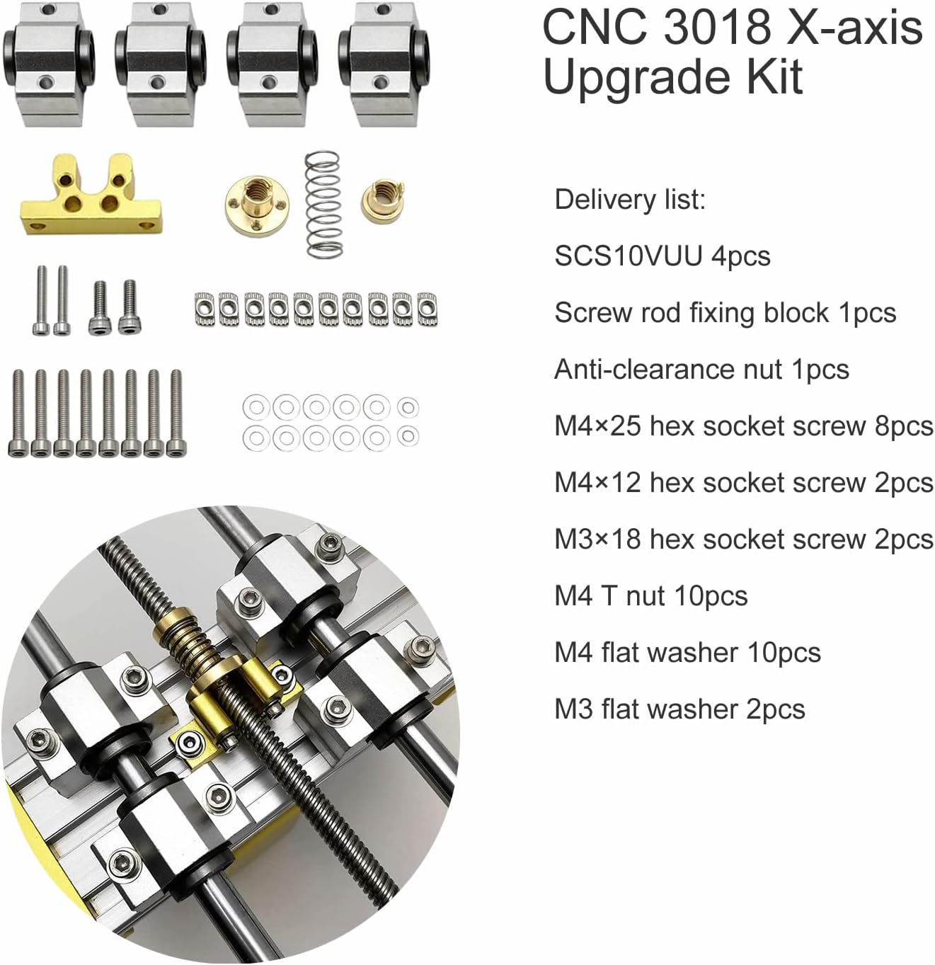 CNC 3018 Pro/PROVer/MAX Z-axis Aluminum Alloy Sliding Table with Handwheel 0.6nm 1.2A Stepper Motor, Stroke 90mm, and Spindle Hole 52mm Fixture and X-axis Upgrade Kit (10mm Diameter Optical Axis)