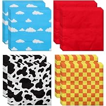 100pcs Story Napkins Disposable Cow Pattern Printed Check Mix Color Paper Luncheon Napkins Set for Kids Birthday Party Baby Shower Party Supplies, 13'' x 13''