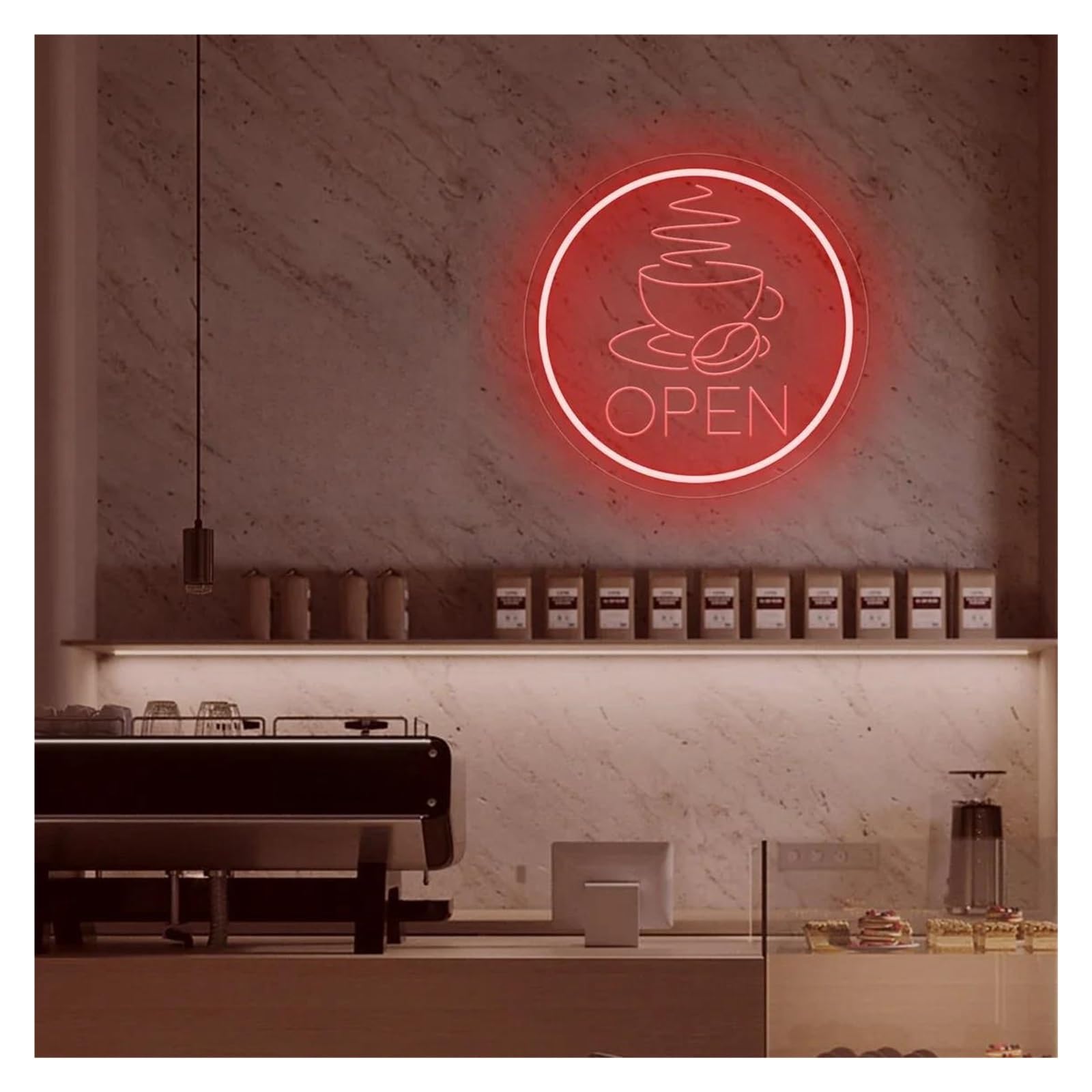 LEMST Signs Lamp Open Neon Sign, Coffee Open Neon Sign for Bar Or Coffee Shop, Business Open Sign(D,35cmx35cm)