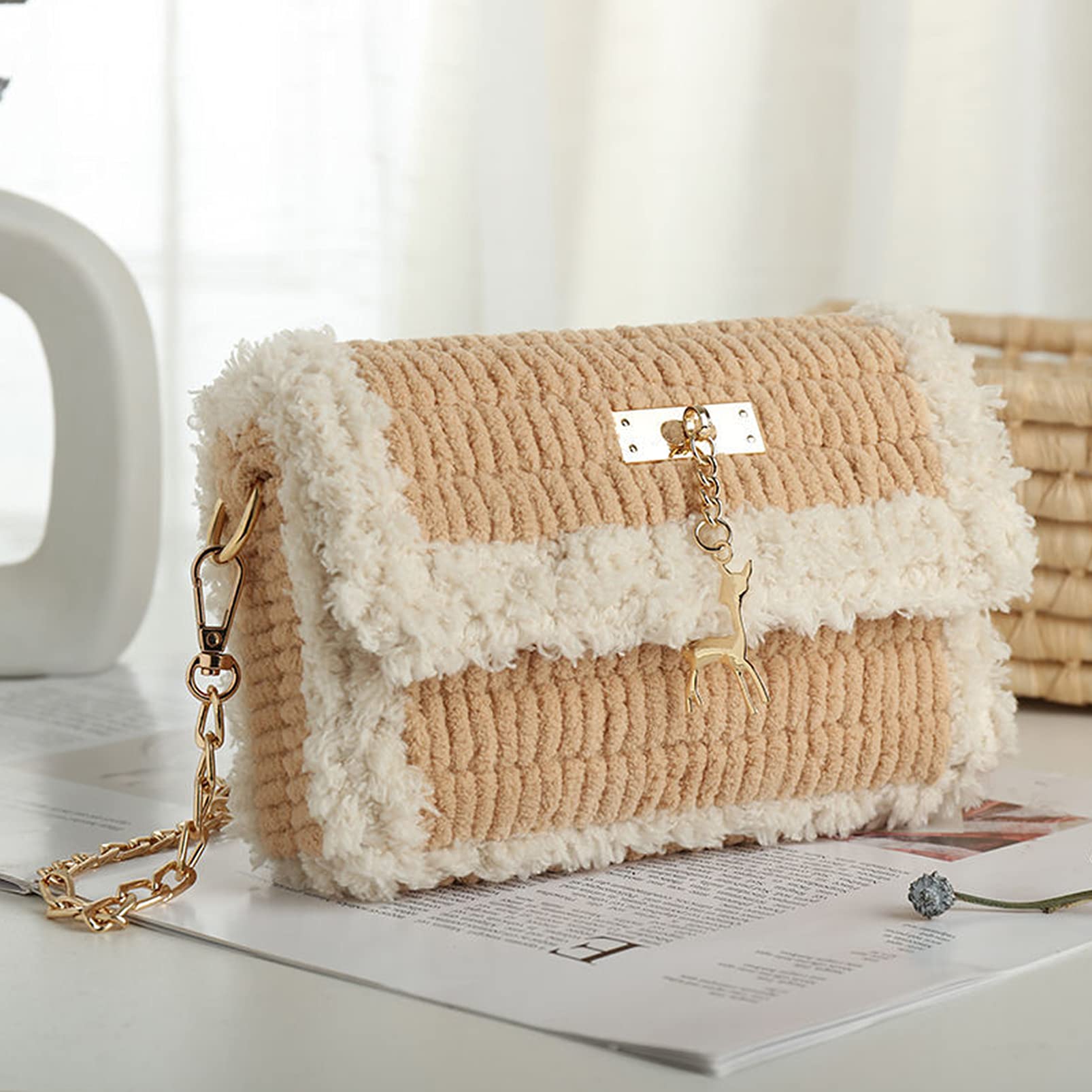 ABOOFAN 1 Set DIY Cross Stitch Purse Needlepoint Kits for Beginners Make a Cute Crossbody Purse Cross Stitch Kits for Kids and Adults Khaki