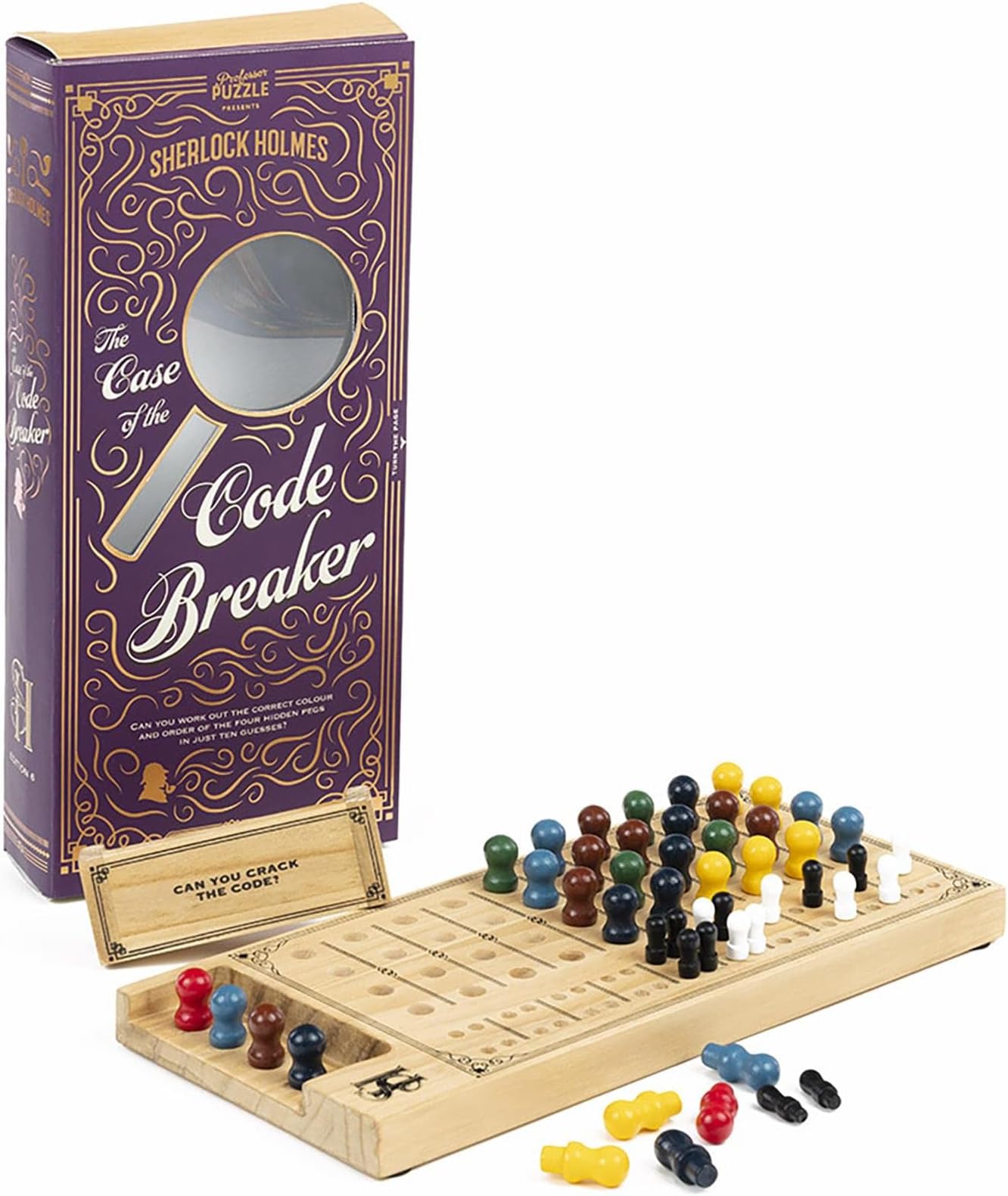 Professor Puzzle The Case of the Code Breaker | Sherlock Holmes Inspired Wooden Code Puzzle | Deduce the Hidden Peg Sequence | Logic & Brain Teaser Game for Adults & Teens