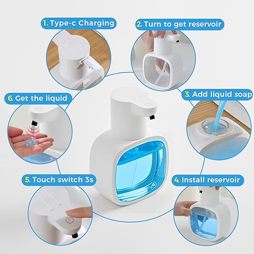Miniatura 8 de Dispensador automático de jabón líquido, 17 oz16.9 fl oz recargable sin contacto con 4 niveles ajustables y IPX5 resistente al agua, pantalla de