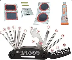 Kit Chave Multifuncional para Bike 16 Peças + Kit Remendo Completo Reparos Manutenção de Bicicleta Kit Ferramentas para Bicicleta Portátil Kit Chave Allen, Philips, Boca e Soquetes - Luiggi Presentes®