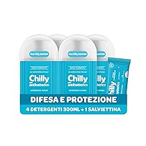 Chilly Detergente Antibatterico per l’Igiene Intima con Azione di Difesa e Protezione, Fragranza di Timo e Salvia, PH 5, Clinicamente Testato, Confezione da 4 Flaconi da 300ml