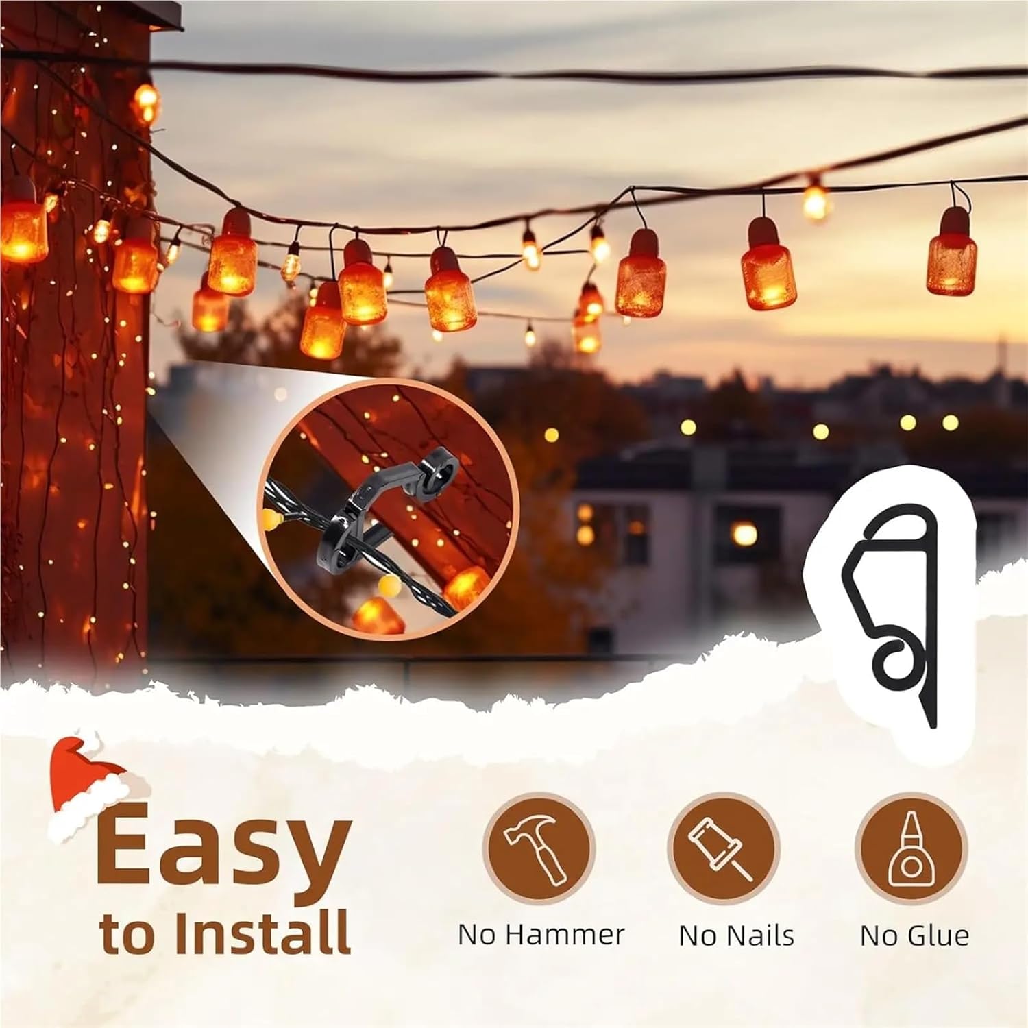 Gutter Light Hooks 200pcs Gutter Light Hooks Christmas Light Clip Outdoor Plastic Black Gutter Hook Weather Resistant Holiday Clip Christmas Decoration Mini Light Hook(Black)