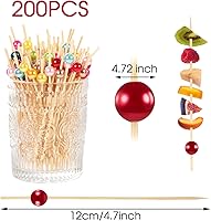 Vista 2 de 200 palillos de cóctel coloridos, palillos de dientes elegantes para aperitivos, brochetas de 4.7 pulgadas para aperitivos, palillos largos