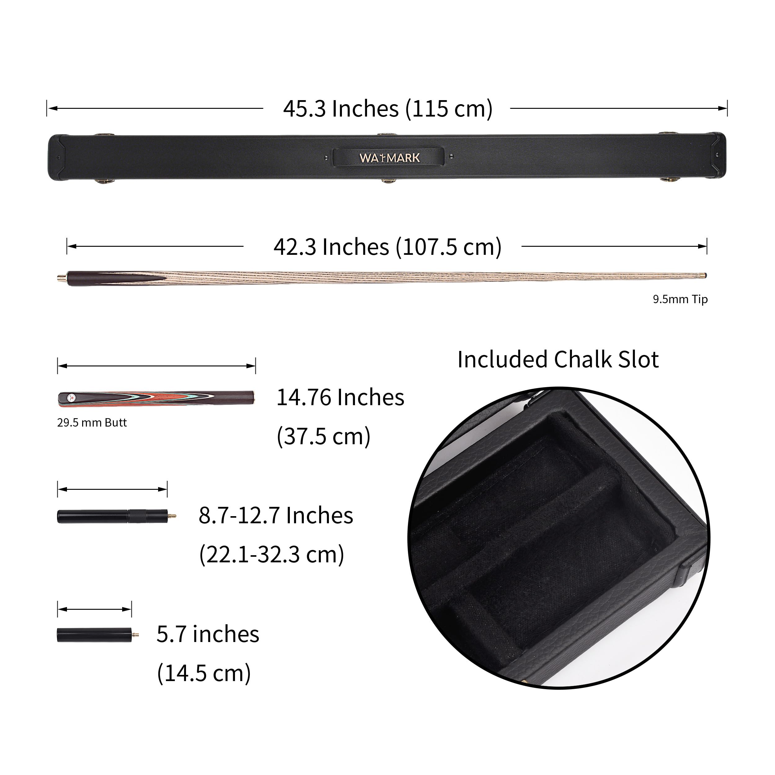 WAYMARK Snooker-Queue-Set, Rengas, Walnussholz, handgefertigt, 144,8 cm, 524,5 g, 3/4-Gelenk, 9,5 mm Snooker-Queue-Spitze mit Pool-Queue-Zubehör, 3/4 Snooker-Queue-Hülle, Snooker-Queue-Verlängerung