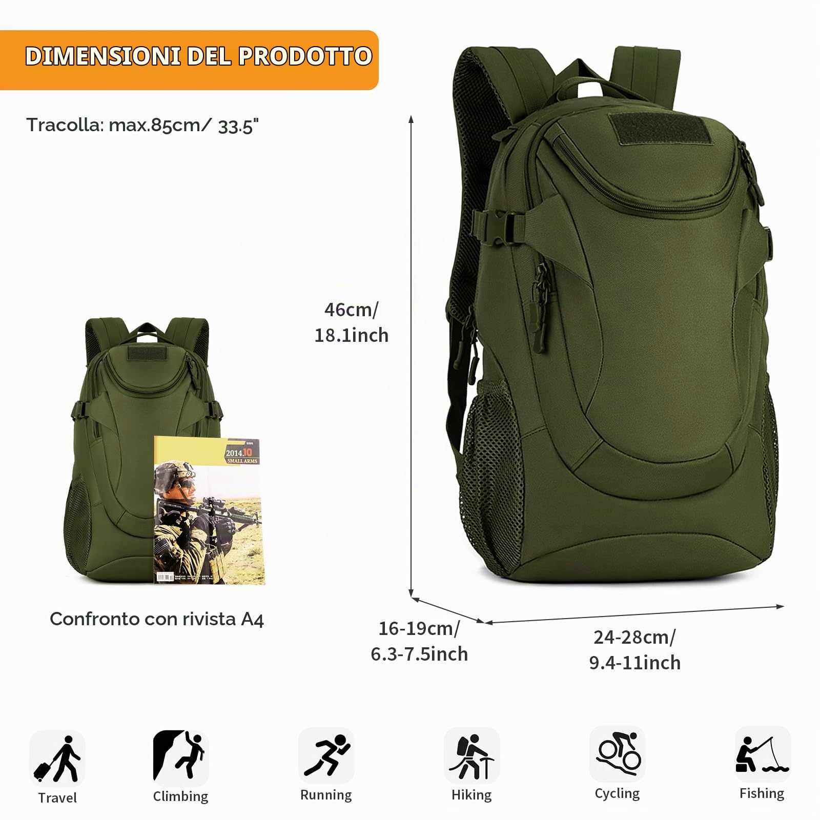 HUNTVP Zaino Sportivo 25L Zainetto Militare Tattico Molle per Campeggio Alpinismo Escursionismo Ciclismo Viaggio Trekking Sport
