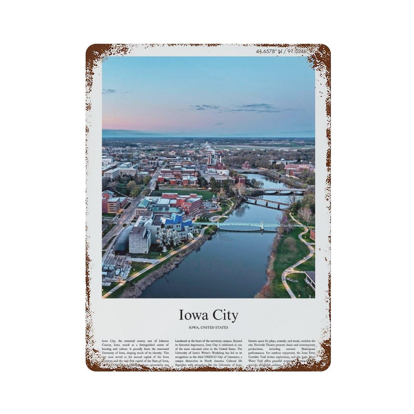 xiaoxiaoshen Iowa City Iowa, United States, USA City Scenery Wall Decor Art Metal Tin Poster Modern Home Decor Art Home Bar Shop Decorations Vintage Sign 40x30cm