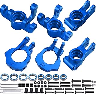FriHobby Aluminum Front Spindle and Carrier Set Steering Blocks Knuckles & Rear Hub Set Stub Axle Carriers for 1/10 Losi Tenacity TT Pro 4WD SCT DB Pro Lasernut U4, Replaces LOS234018 LOS234020 (Blue)