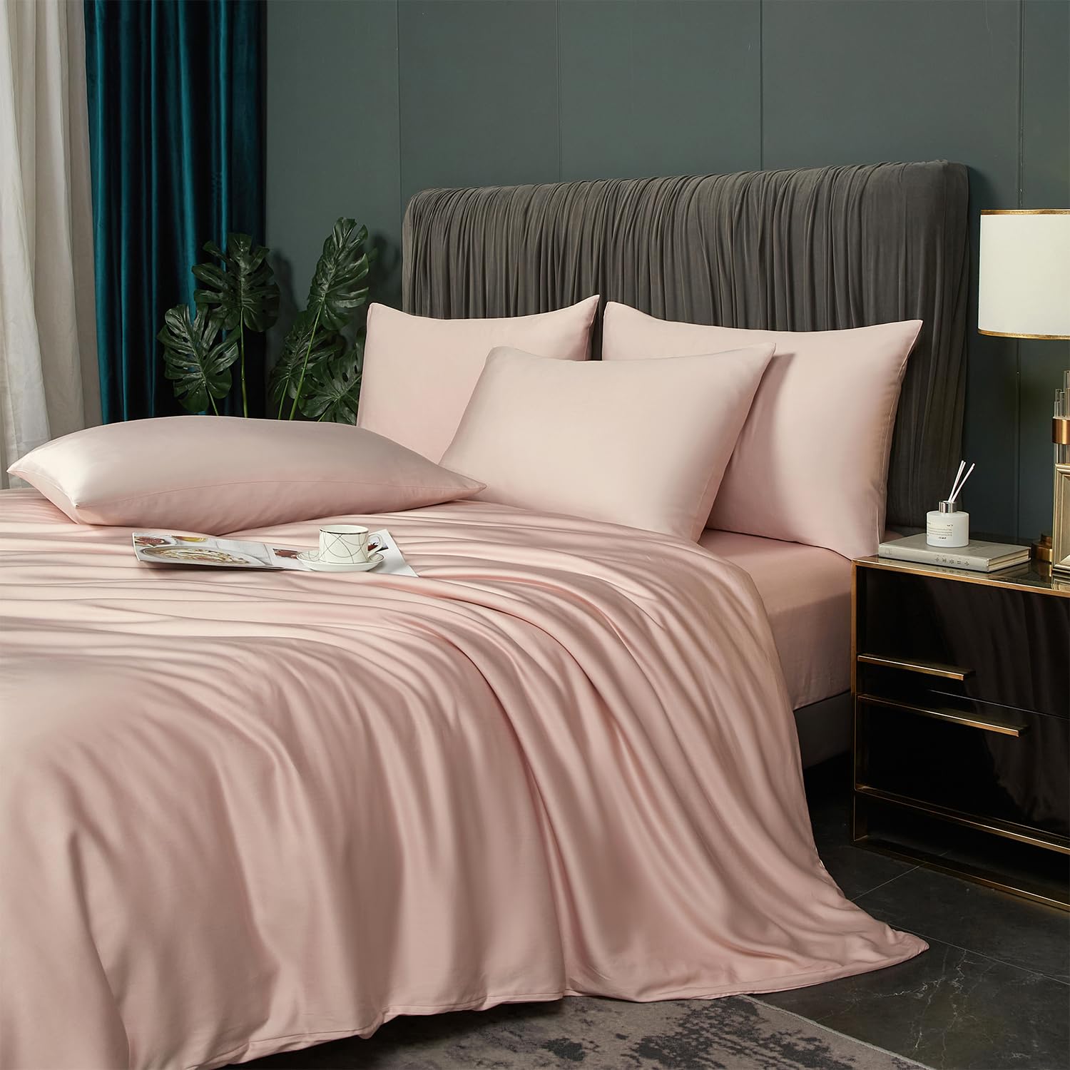 Biancheria da letto in bambù, 135 x 200 cm, rosa, rosa chiaro, estate, inverno, rinfrescante, in fibre di bambù lucido Lyocell, set di biancheria da letto traspirante, in bambù, 2 pezzi, copripiumino