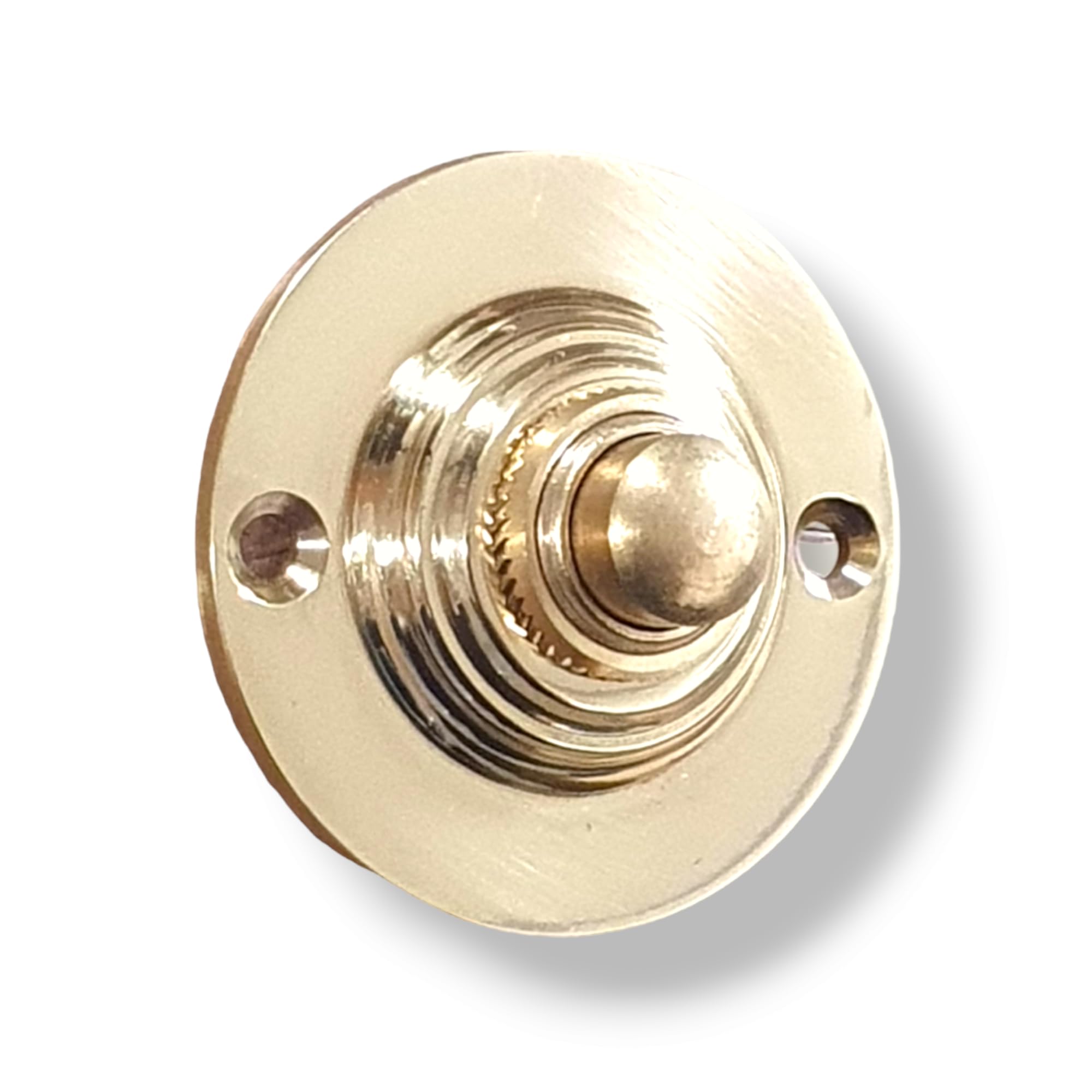 Polished Brass Front Door Bell Push Round Reeded