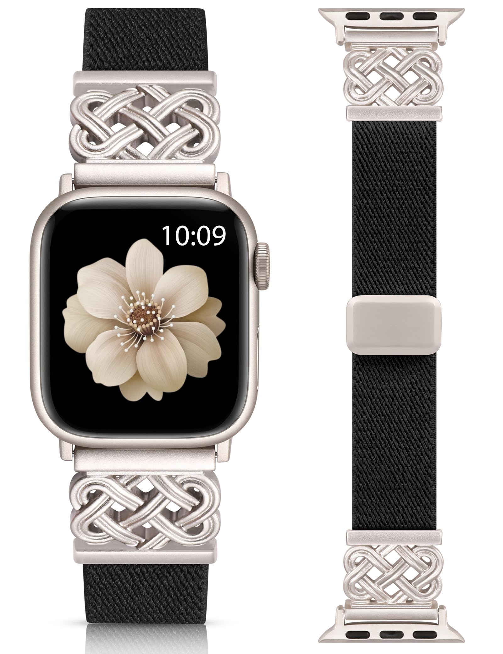Minyee Magnetic Stretchy Band Compatible with Apple Watch Bands 38/40/41/42/44/45/46/49mm Women Men, Celtic Knot Soft Elastic Nylon Fabric Strap for iWatch Series 11 10 9 8 7 6 5 4 SE/Ultra 3 2 1 — view 15