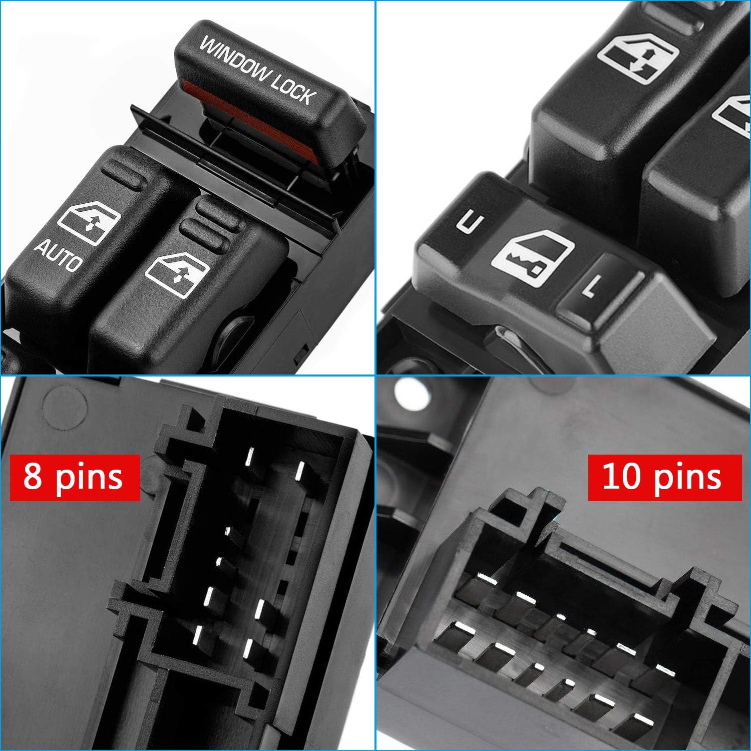 19259961 Power Window Switch Front Driver Side Compatible for 2000-2002 Chevy Silverado 1500HD 2500HD Suburban & 2002 Cadillac Escalade & 2001 GMC Sierra Yukon XL