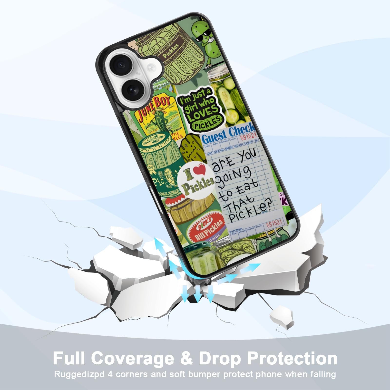 Trendy Pickle Collage Aesthetic Phone Case Compatible with iPhone 16 6.1 Inch - Shockproof Protective Cute Cartoon Print Case, Preppy Green Cucumber Phone Case Designed for Women Men Girls