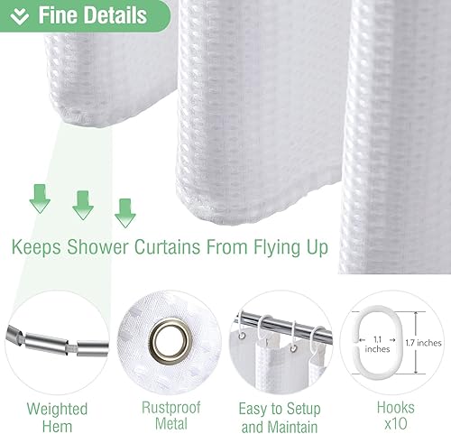 Vista 62 de Dynamene Cortina de ducha larga de tela negra – Cortinas de ducha de tela alta y resistente con textura de gofre, juego de cortina de baño de lujo