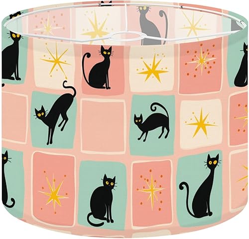 Miniatura 15 de Drum Lampshade Mid Century Black Cat Starry Lights Retro Style Medium Lamp Shade Replacement Linen Fabric Lampshades for Bedside Table Lamp Floor