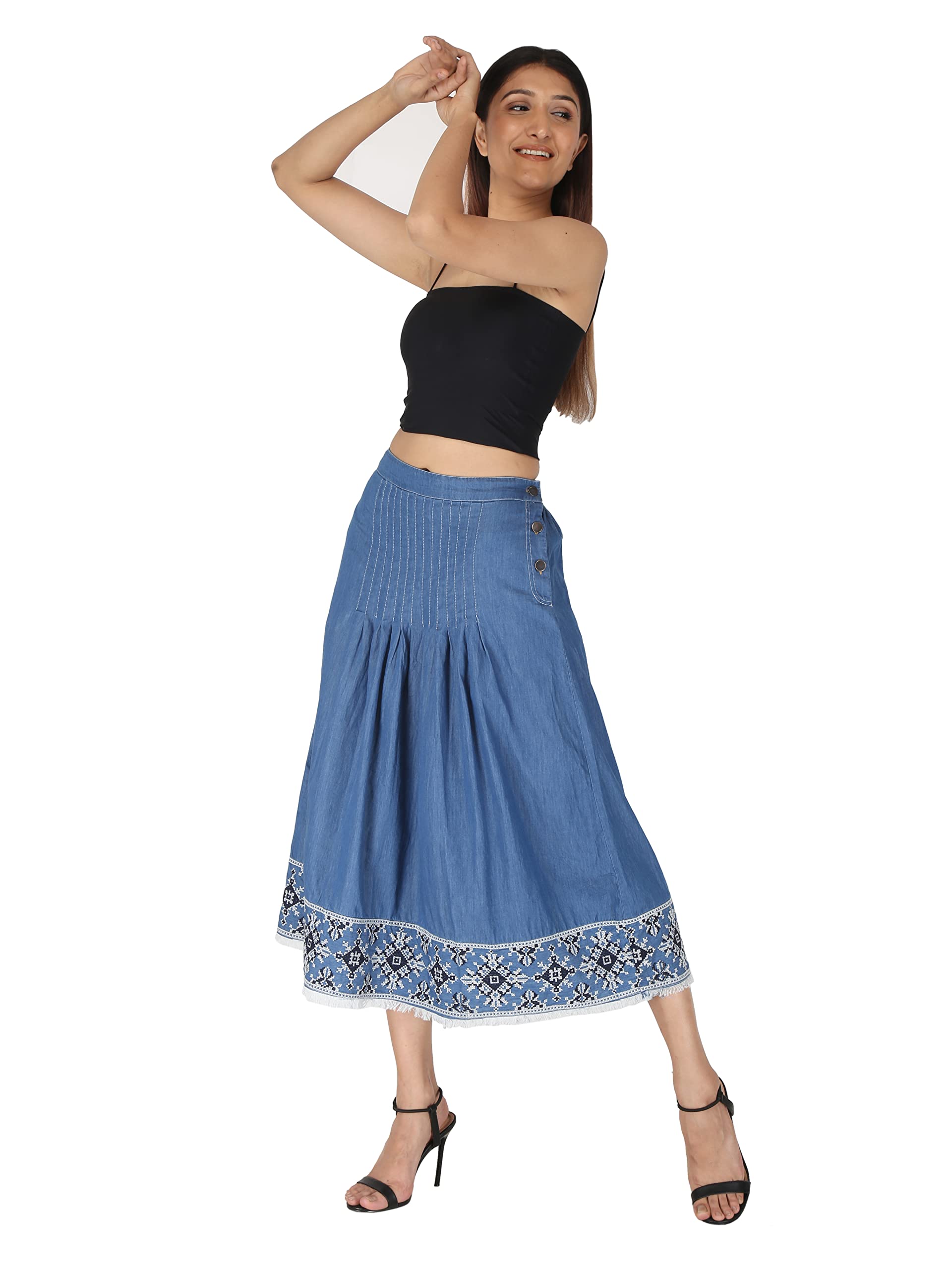 Hi Fashionembroidered Denim Front Plate Skirt For Women