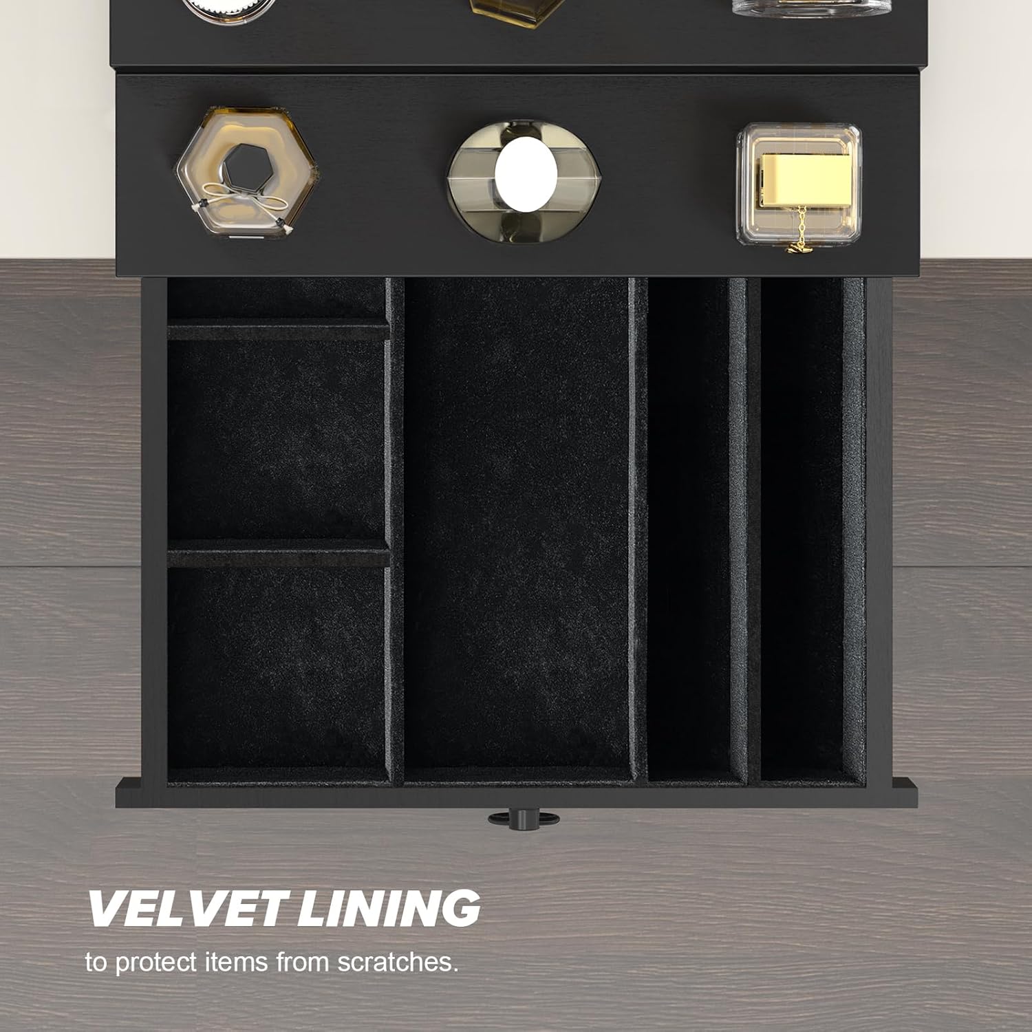 Cologne Organizer for Men, 5 Tier Black Wood Perfume Organizer with Felt Lining Drawer and Hidden Compartment, Perfume Display Holder, A Gift for Men
