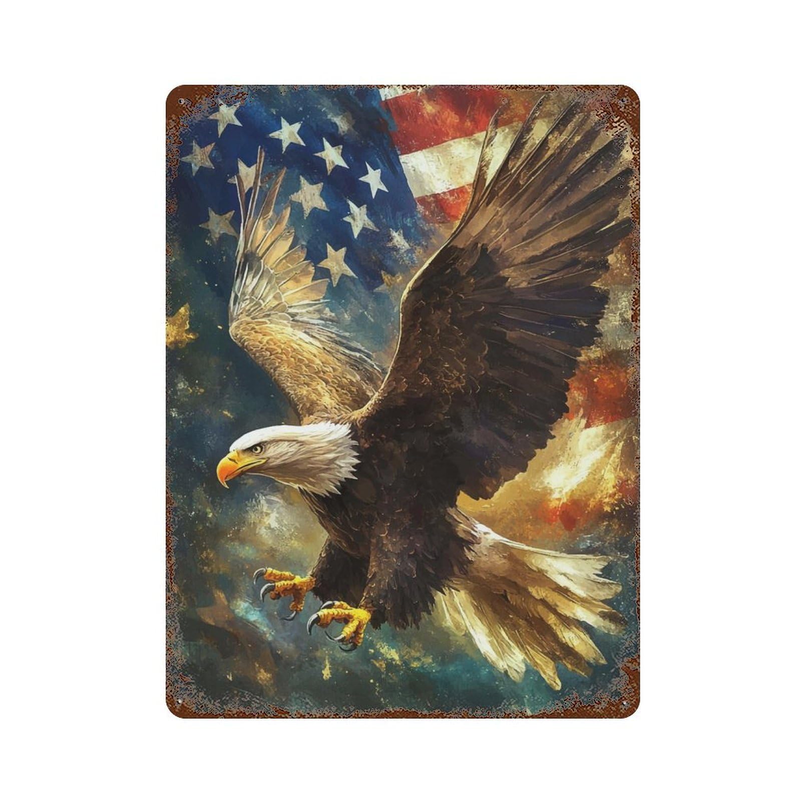 Garage Style American Bald Eagle Distressed Metal Wall Sign 15.7"x11.8", Novelty Wall Decor for Bar And Workshop