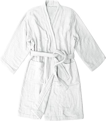 Uchino Waffle Twist Kimono Bath Robe Quick Dry Cotton Medium-Large White