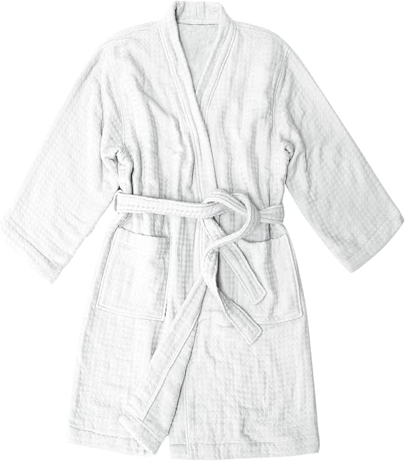 Uchino Waffle Twist Kimono Bath Robe Quick Dry Cotton Medium-Large White