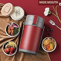 Vista 5 de Contenedor térmico de 82 onzas para comida caliente, contenedor de alimentos apilable de 3 niveles con boca ancha, lonchera para trabajo, oficina