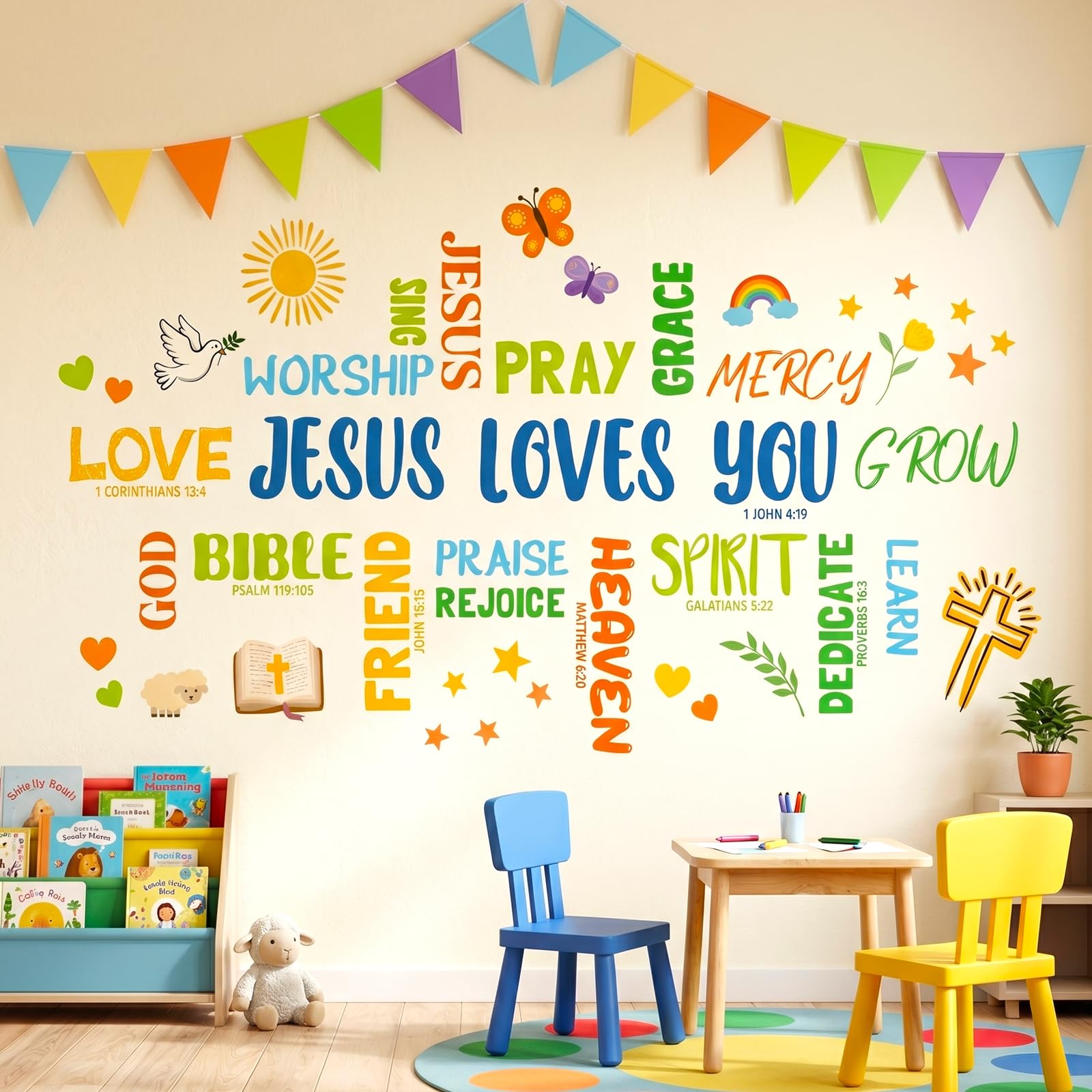 Decowall Jesus Loves You Inspirational Faith Wall Stickers – Bible Verse Decals For Kids Bedroom Nursery Sunday School Decor (Ds9-8096)