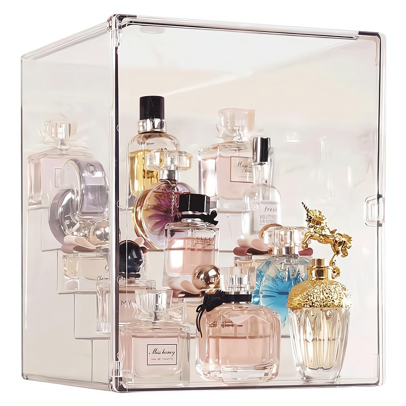 Beauenty Stackable Perfume Storage Box Display Cabinet Cosmetic Display Case Dustproof High Transparent Household Table Top Dresser Multi-layer Acrylic Cosmetics Shelf
