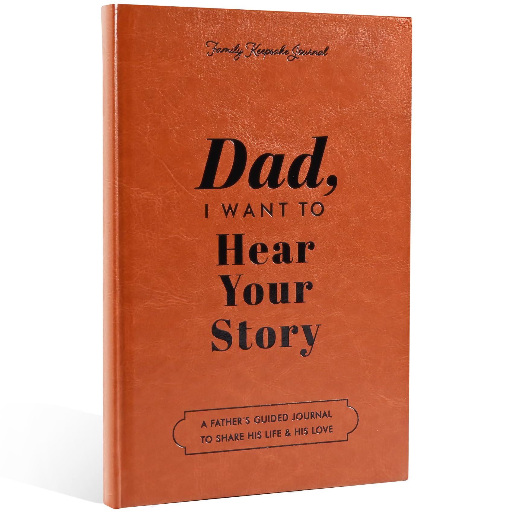 UMiWEi Dad, I Want to Hear Your Story: Dad Journal Book,A Father’s Guided Journal To Share His Life & His Love, Black Gold Foil Lettering, Leather Wrapped Hardback