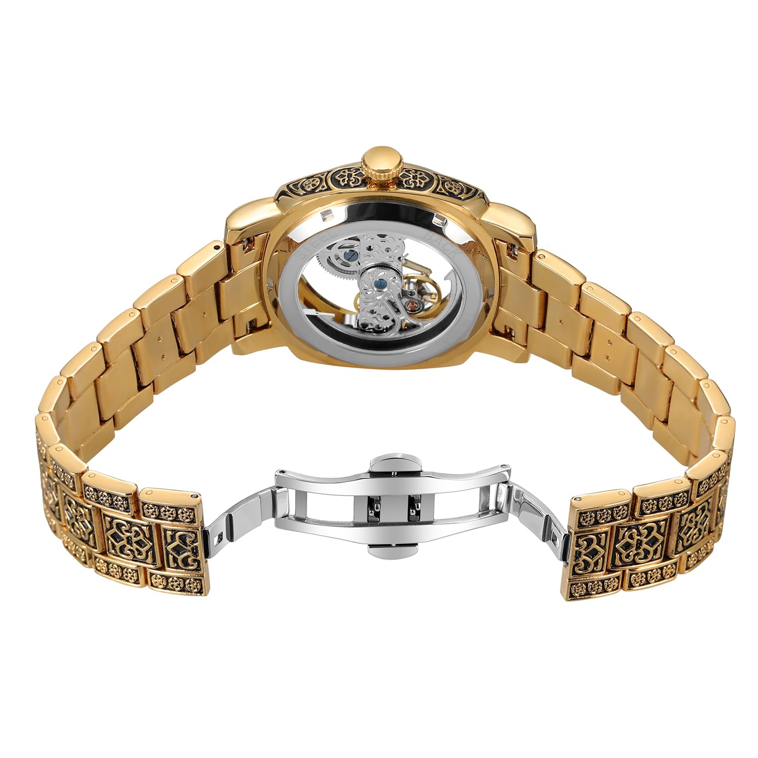 FORSINING Herren Skelettuhr Römische Zahlen Automatik Selbstaufzug Tourbillon Armbanduhr mit Edelstahlarmband
