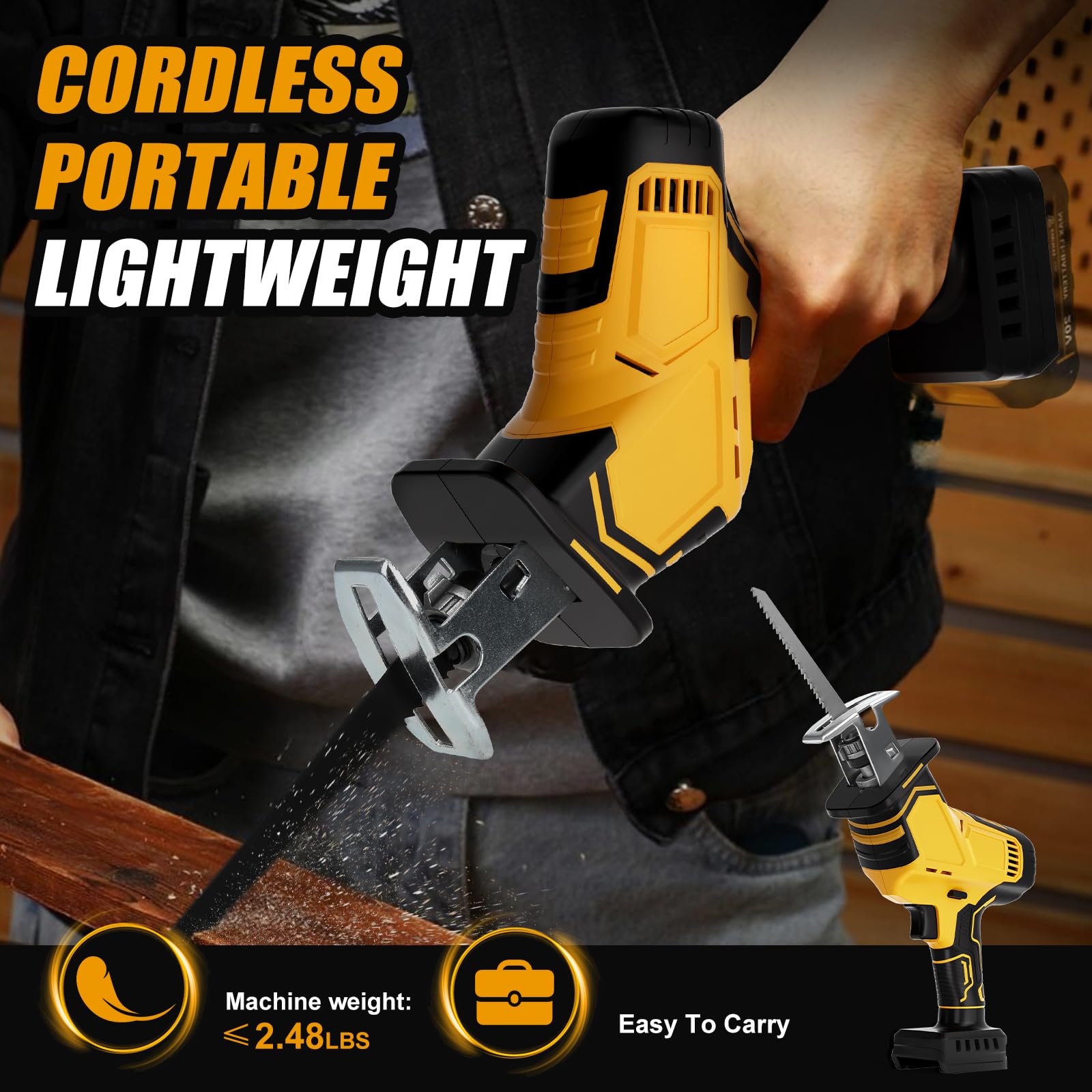 WingFly Sega a batteria per Dewalt da 18 V, 20 V, sega a sciabola professionale con 4 lame per sega, 2700 RPM con interruttore a velocità continuo, in metallo, legno (senza batteria)