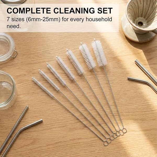YIPFEN Set di 7 spazzole per la pulizia, lunghe 30 cm, ideali come spazzole sottili per bottiglie e flessibili per cannucce, tubi e spazi angusti - 2
