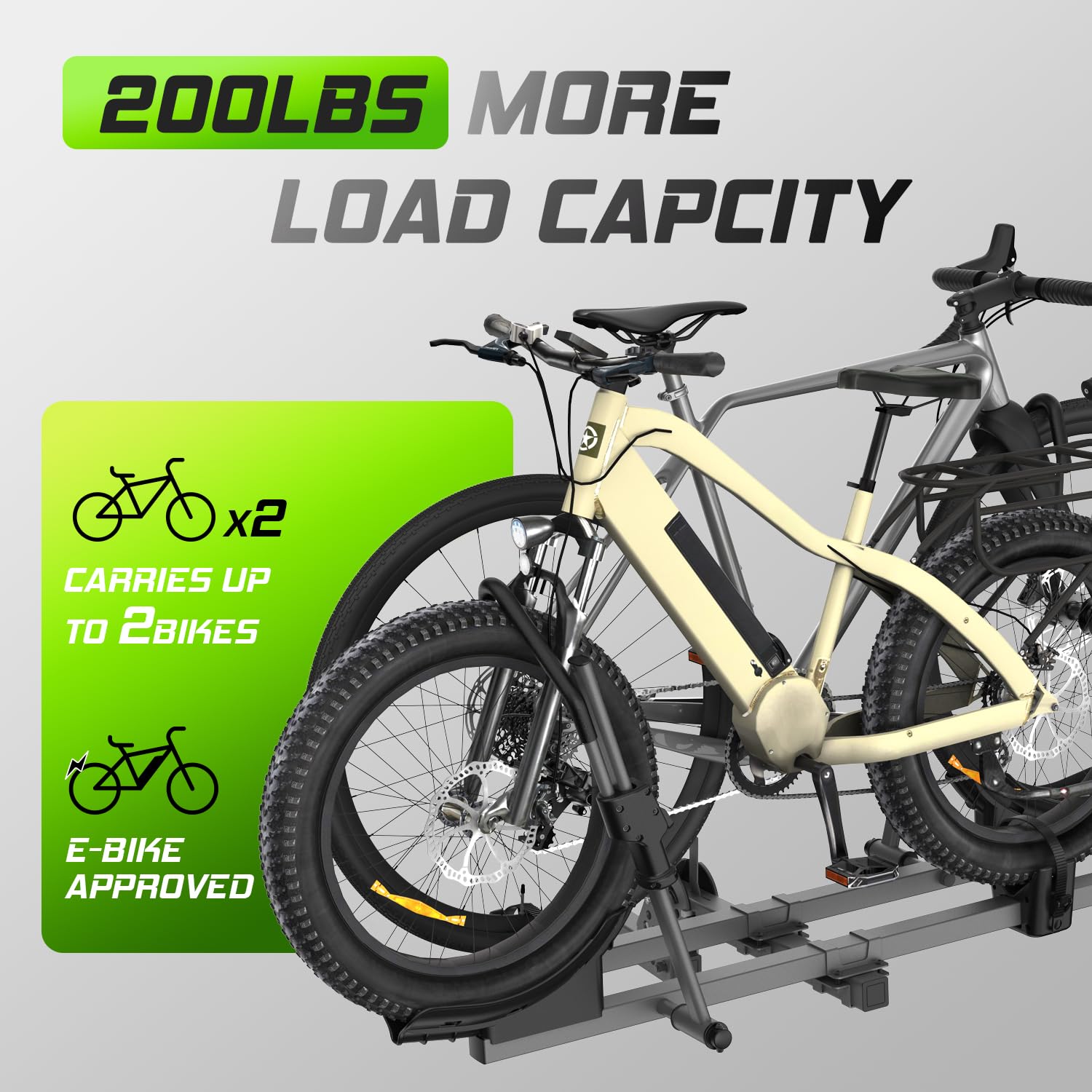 TrailXpert Bike Rack for Tow Hitch, 200lbs Capacity E-Bike Rack Fat Tire Bike Rack for Car, Truck, SUVs, RV, Foldable Hitch Mount Bike Carrier for 2 Bikes with 2'' Receiver