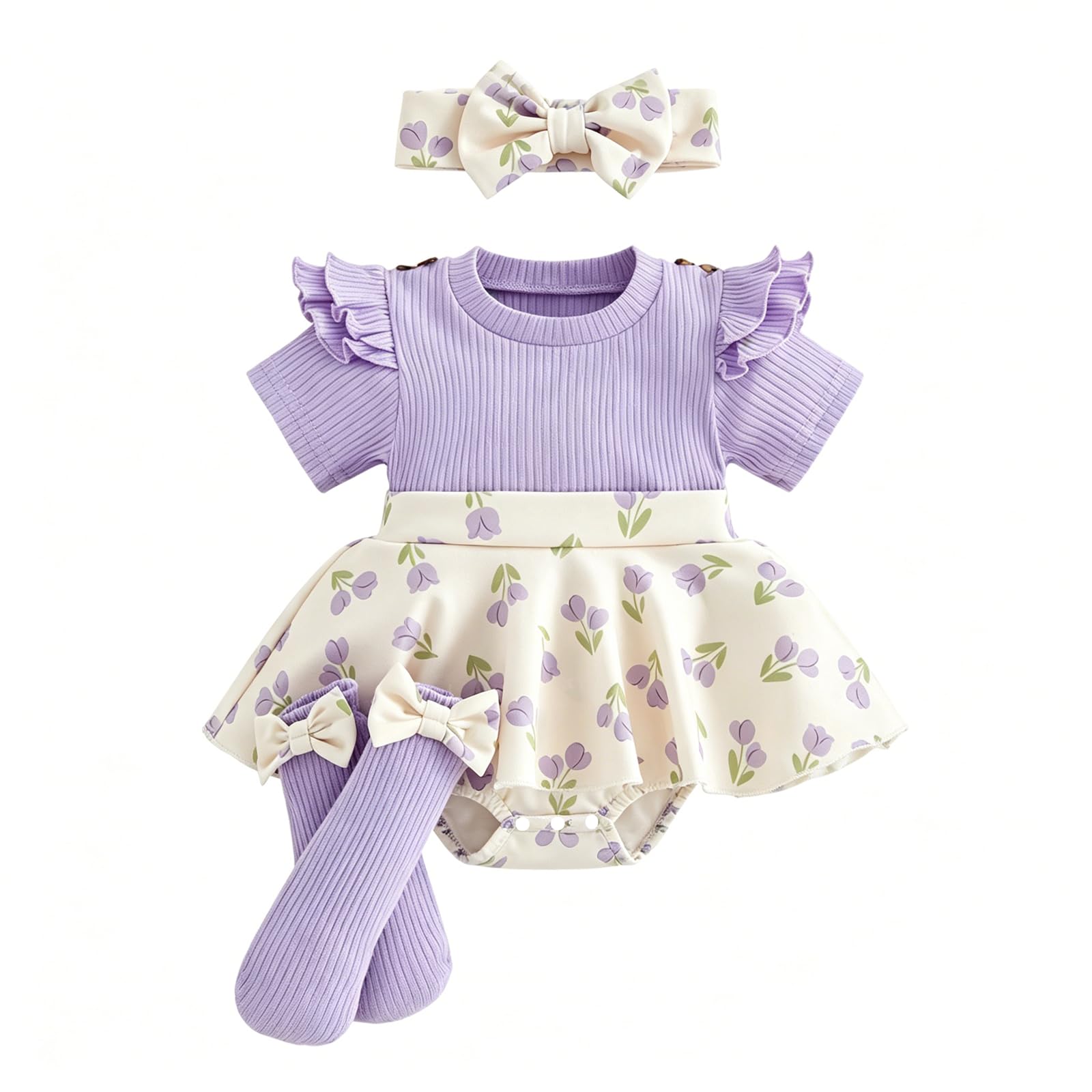 Newborn Baby Girl Clothes Smocked Bubble Romper Dress + Socks + Headband Cute Spring Summer Baby Girl Clothes