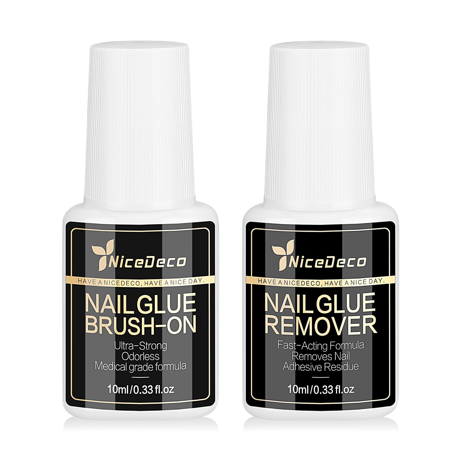 Nicedeco Press On Nails Glue and Remover Kit: Strong Nail Glue & Remover 10ml Set for Fake Acrylic Nails - No UV Lamp Needed, Long Lasting