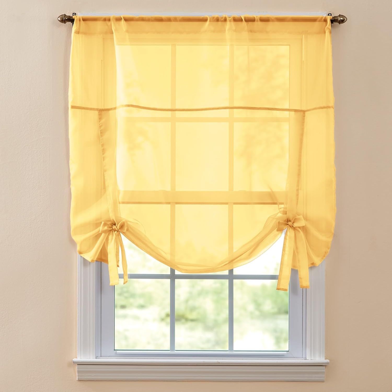 BrylaneHome BH Studio Sheer Voile Tie-Up Shade - 36" W 44" L, Sage