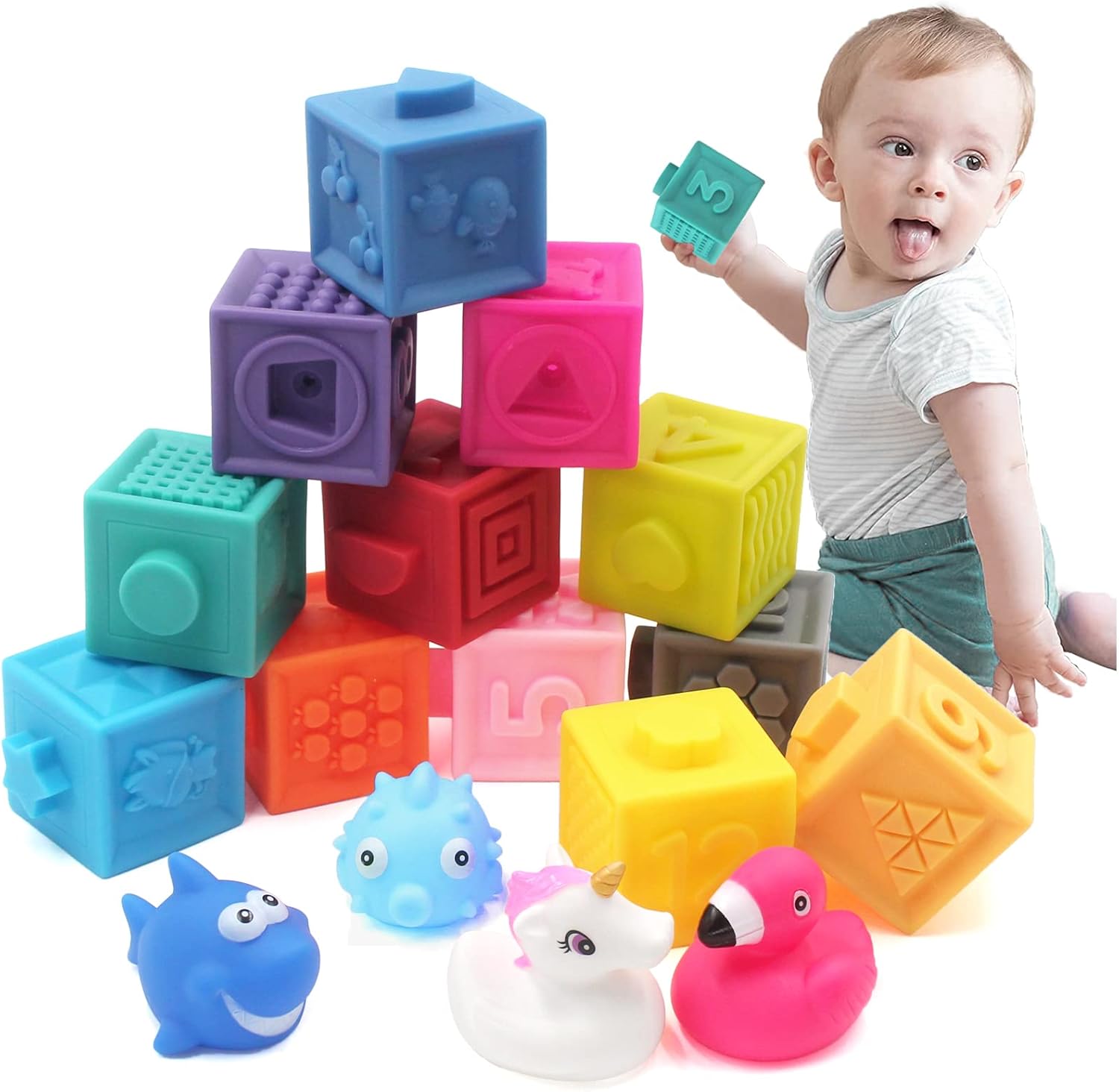 Baby Blocks,16 PCS Baby Soft Building Blocks, Stacking Blocks with