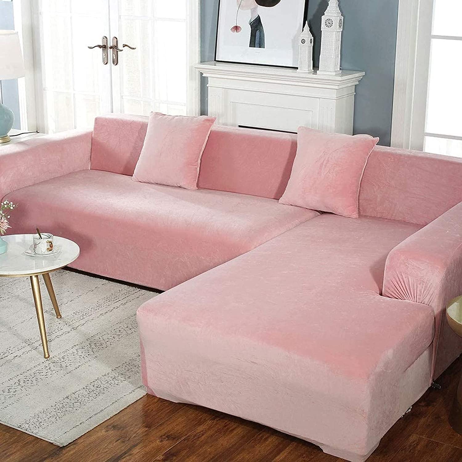 MGEMJMJ Solid Color Sofa Slipcovers Sofa Protector For L-Shaped Sofa,Soft Stretch Sectional Sofa Couch Cover,Velvet Sofa Cover 1 Piece(Size:3-Seat(190-230cm)),Color:G