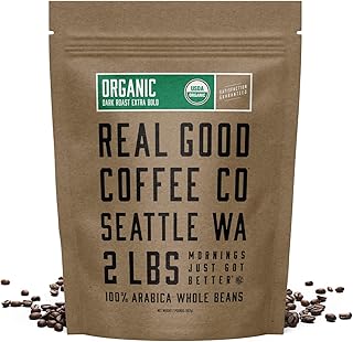 Whole Bean Coffee - Organic Dark Roast Coffee Beans - 2 Pound Bag - 100% Whole Arabica Beans - Grind at Home, Brew How You Like