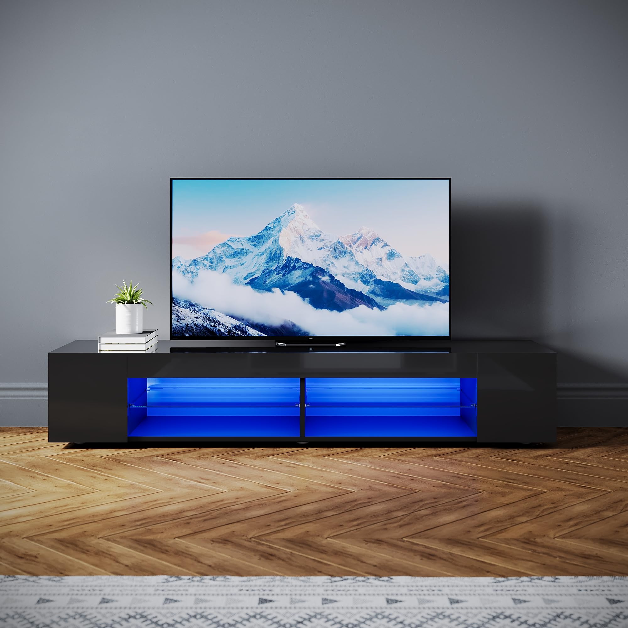 SONNI Mobile Porta TV Soggiorno 160x39x30cm, Mobiletto TV Nero, Mobile Sotto TV con illuminazione LED