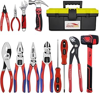 Conjunto de ferramentas profissional de 12 peças, conjunto de alicates CRV resistente, cabo de borracha, chave ajustável, martelo de unha e caixa de ferramentas para eletricidade, reparação