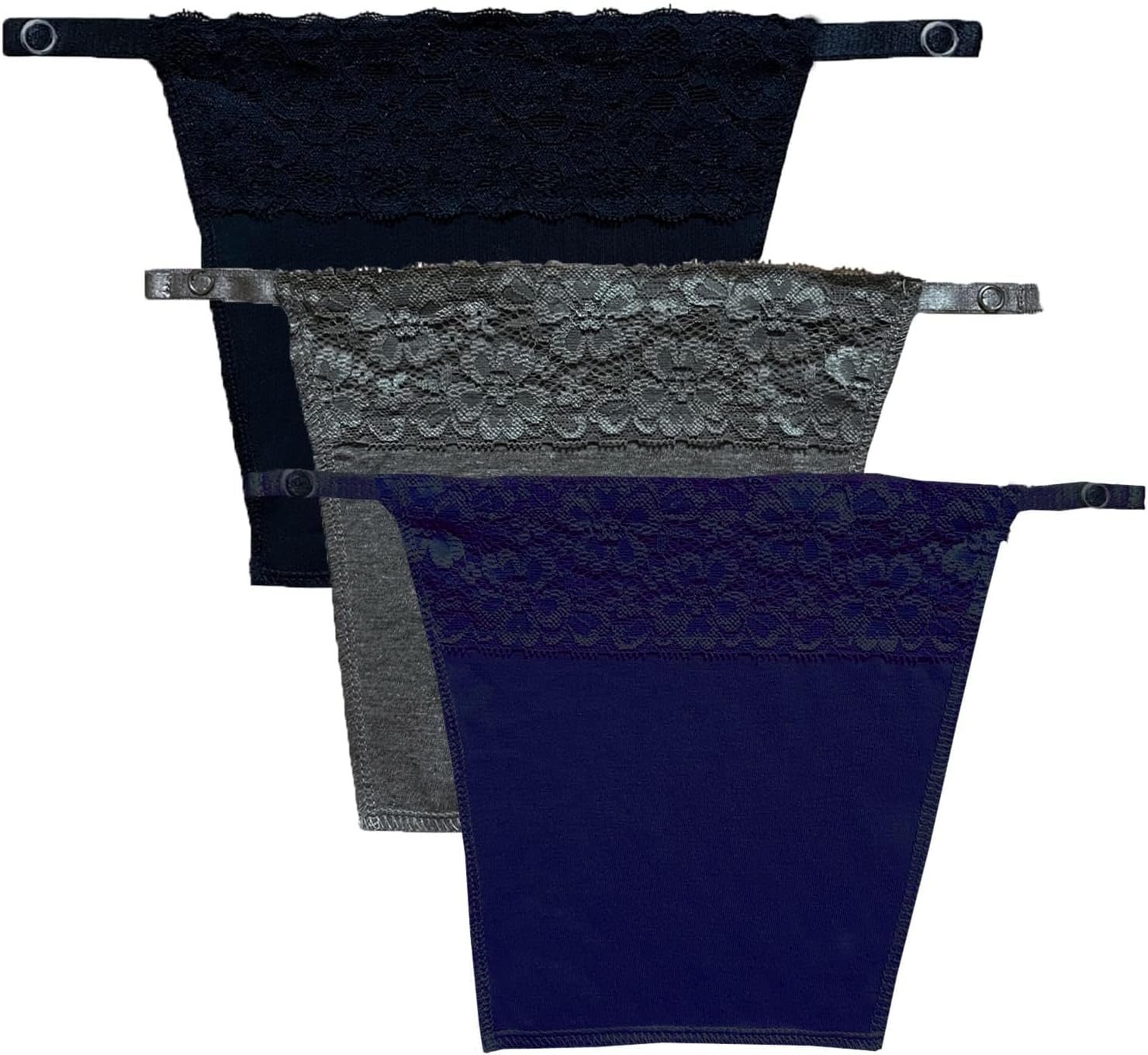 Women's Cotton Camisole Cleavage Cover Clip-on Mock Lace Camisecret - Set of 3 (Black, Dark Grey, Navy Blue) - One Size