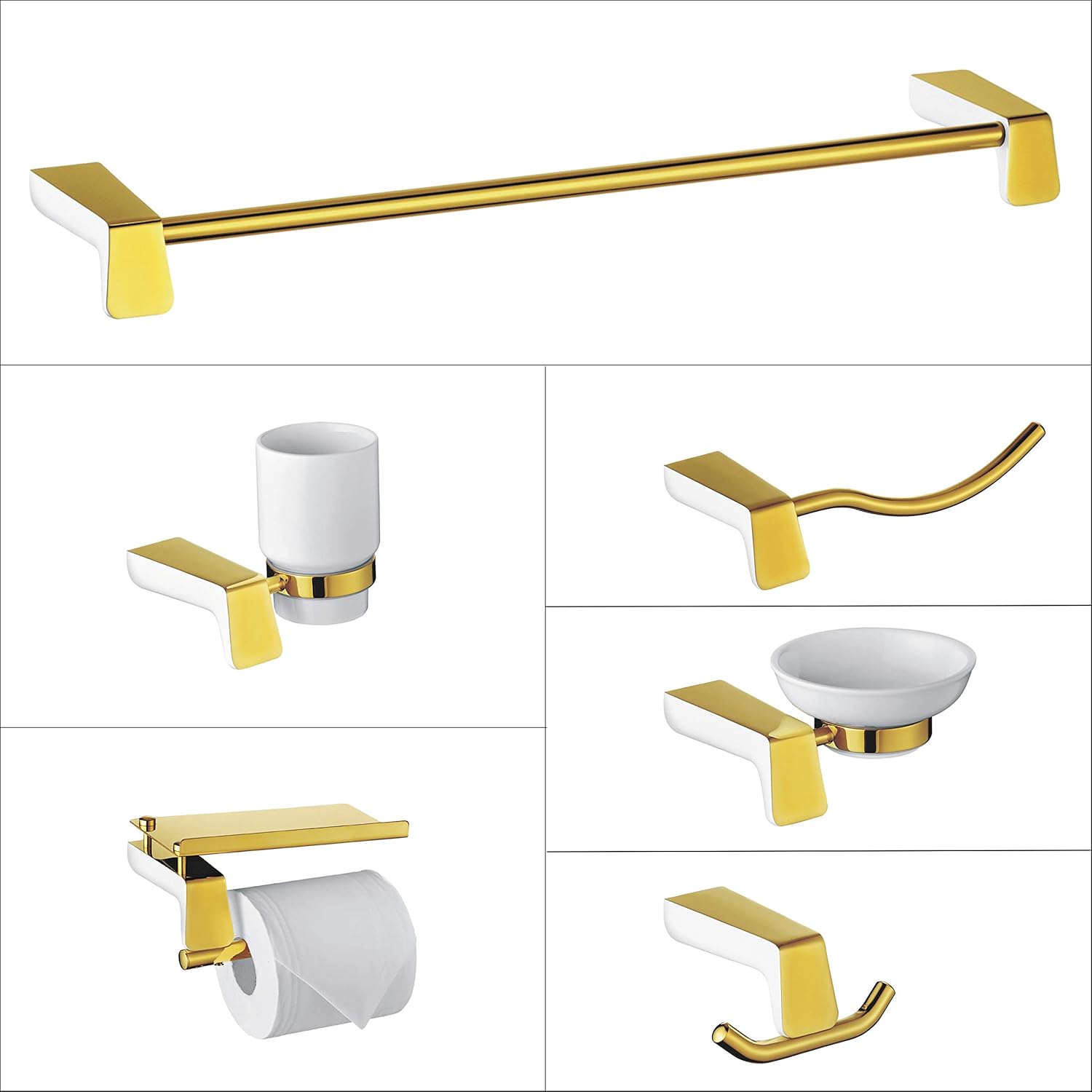 ALTON WhiteGold Brass, 6Piece Bathroom Accessories Set, (Towel Rail