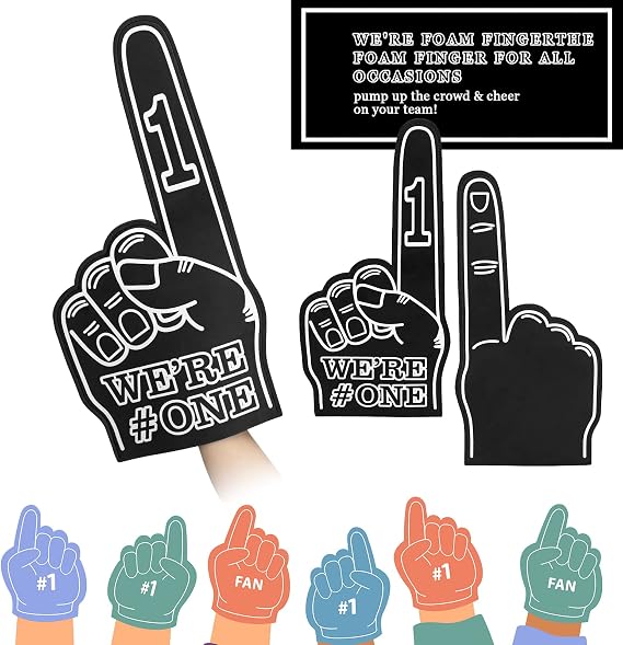 Sotiff 3 Pcs Giant Foam Finger 18 Inch We're Number 1 Foam Hand Cheerleading Pom Pom Cheer Supplies for Football Basketball Soccer Sports Events Team Spirit Games School Business(Black)