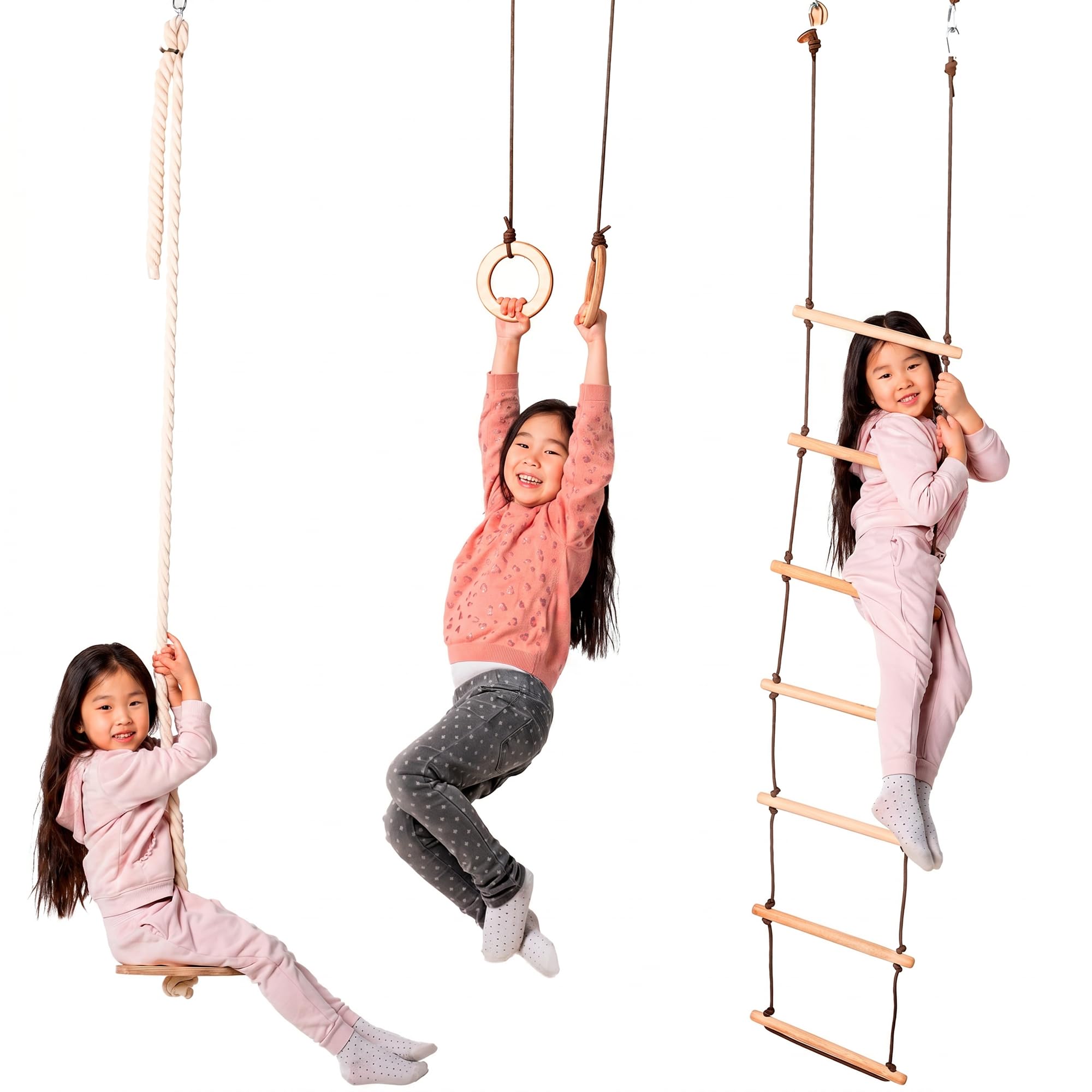 Ensemble de jeu pour enfants – Gymnases de la jungle – Kit de gymnastique intérieur/extérieur – Balançoire, échelle d'escalade, anneaux