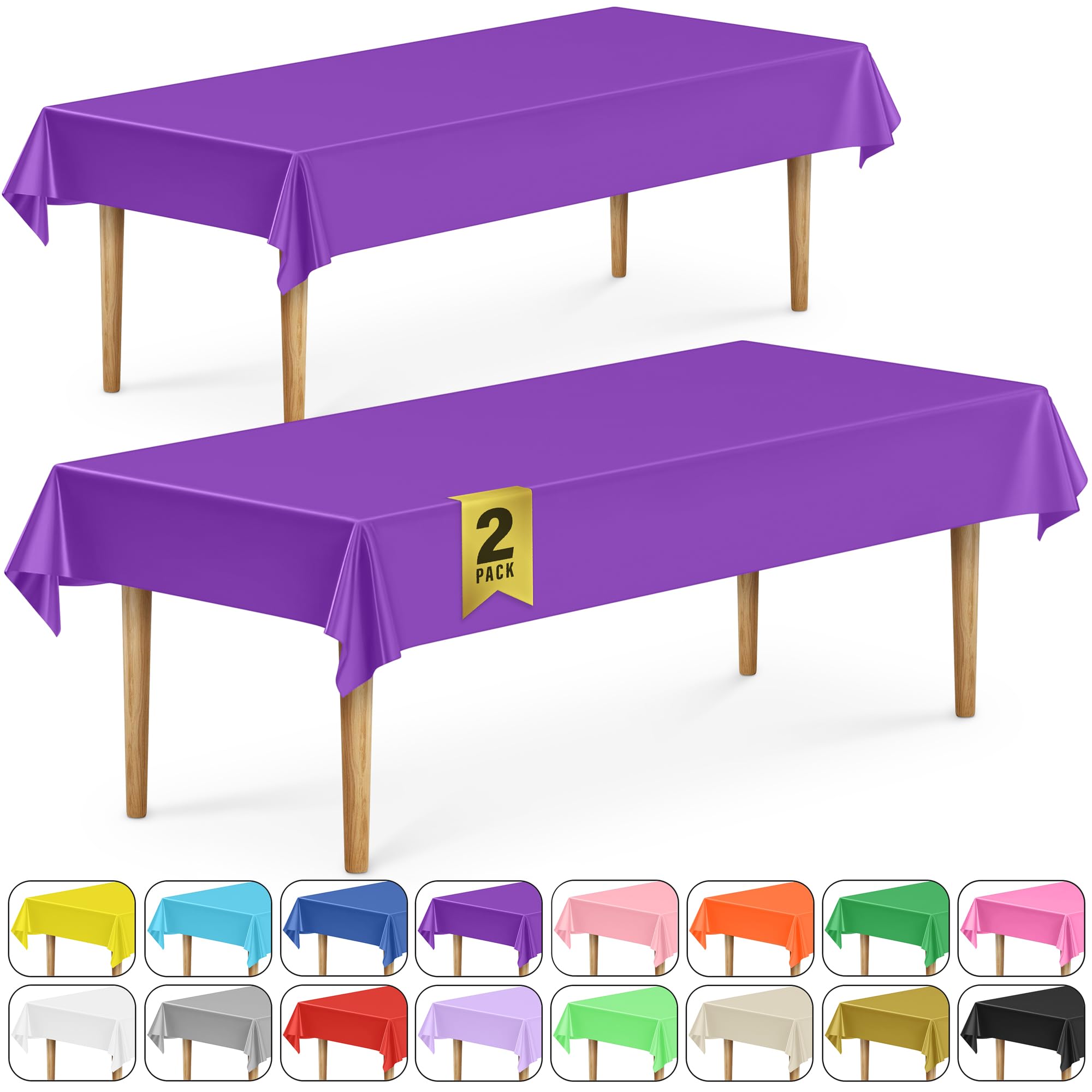 DecorRack 2 Rectangular Tablecloths BPA-Free Plastic, 54 x 108 inch, Dining Table Cover Cloth Rectangle for Parties, Picnic, Camping and Outdoor, Disposable or Reusable in Purple (2 Pack)